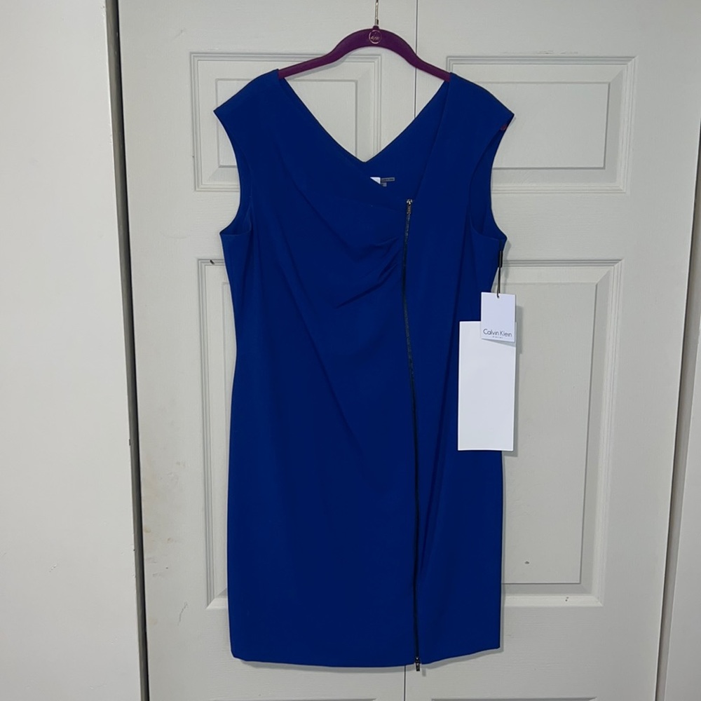 Calvin Klein Sleeveless Moto Zip Ruched Front Dress